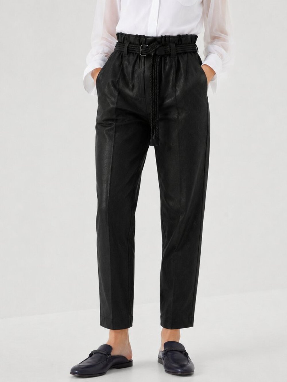 Brunello Cucinelli Linen Pants Black Elastic Waist Pull On Relaxed Size 6